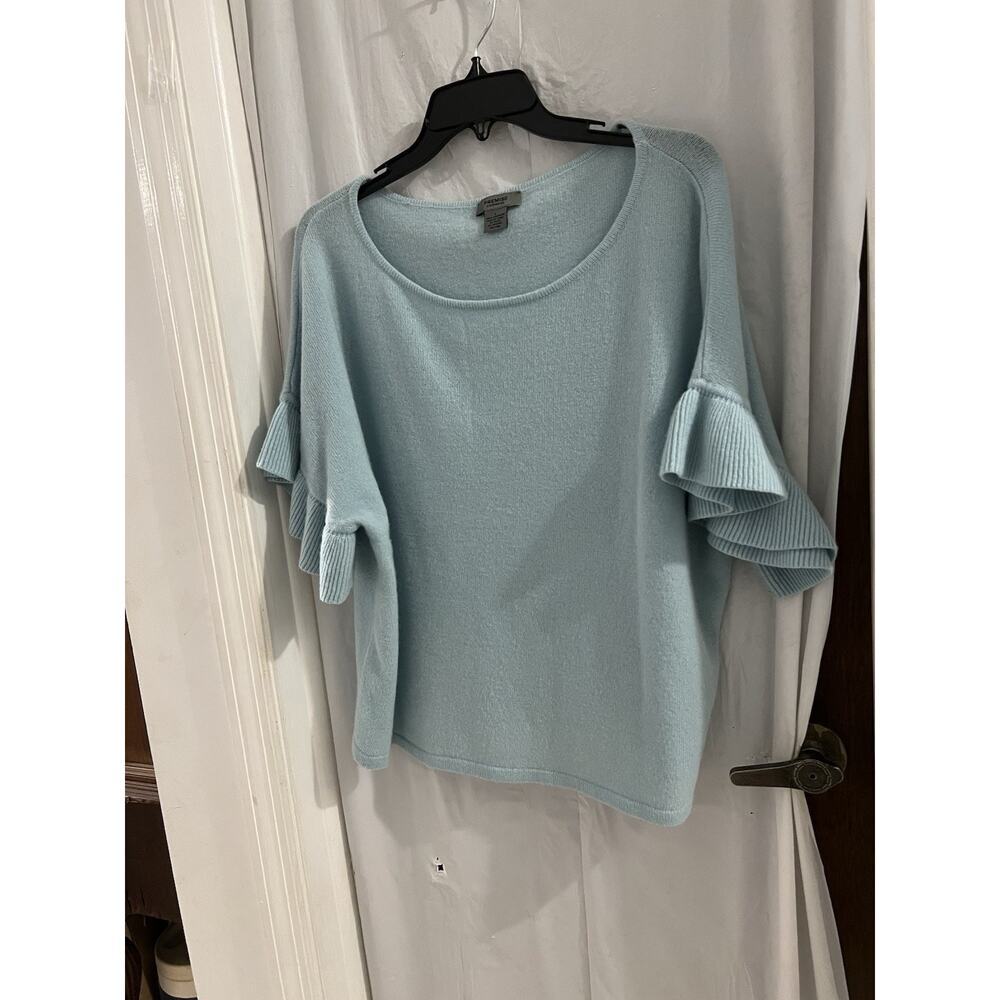 Premise Cashmere Mint Green Flare Sleeve Boat Neck Boxy Sweater Sz L
